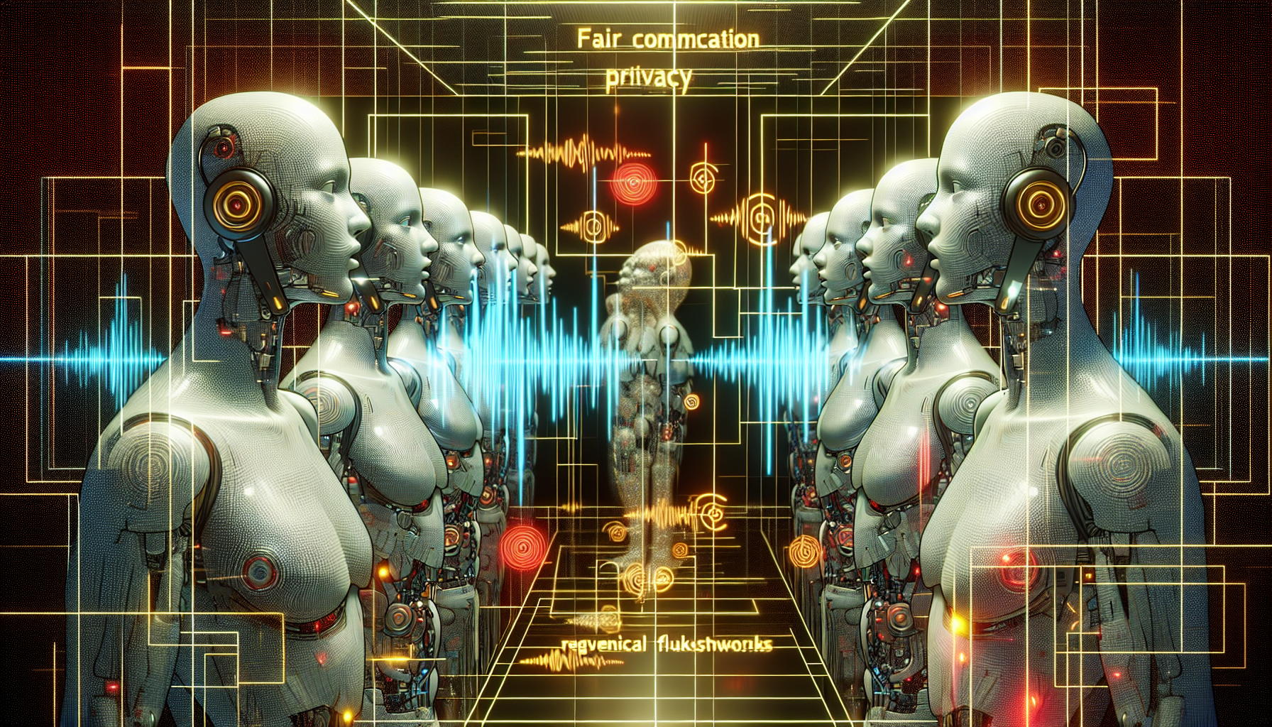 Futuristic representation of ethical considerations in AI voice cloning