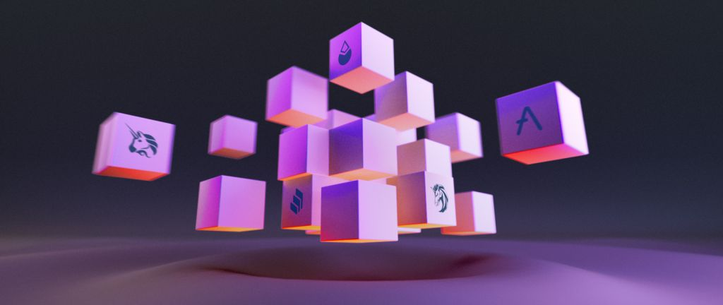 Illustration of AI tokens as building blocks in decentralized finance.