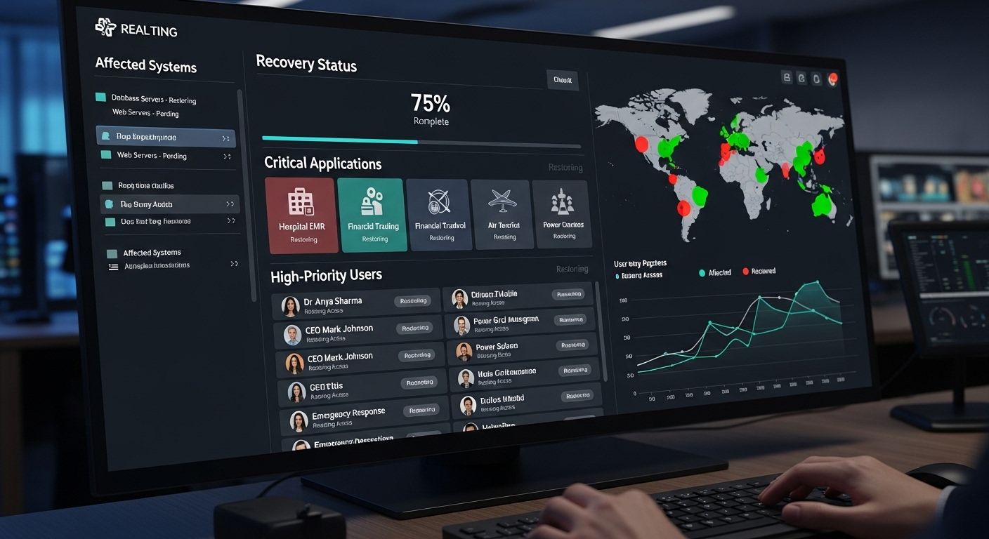 Priority-based recovery dashboard restoring critical applications and users first.