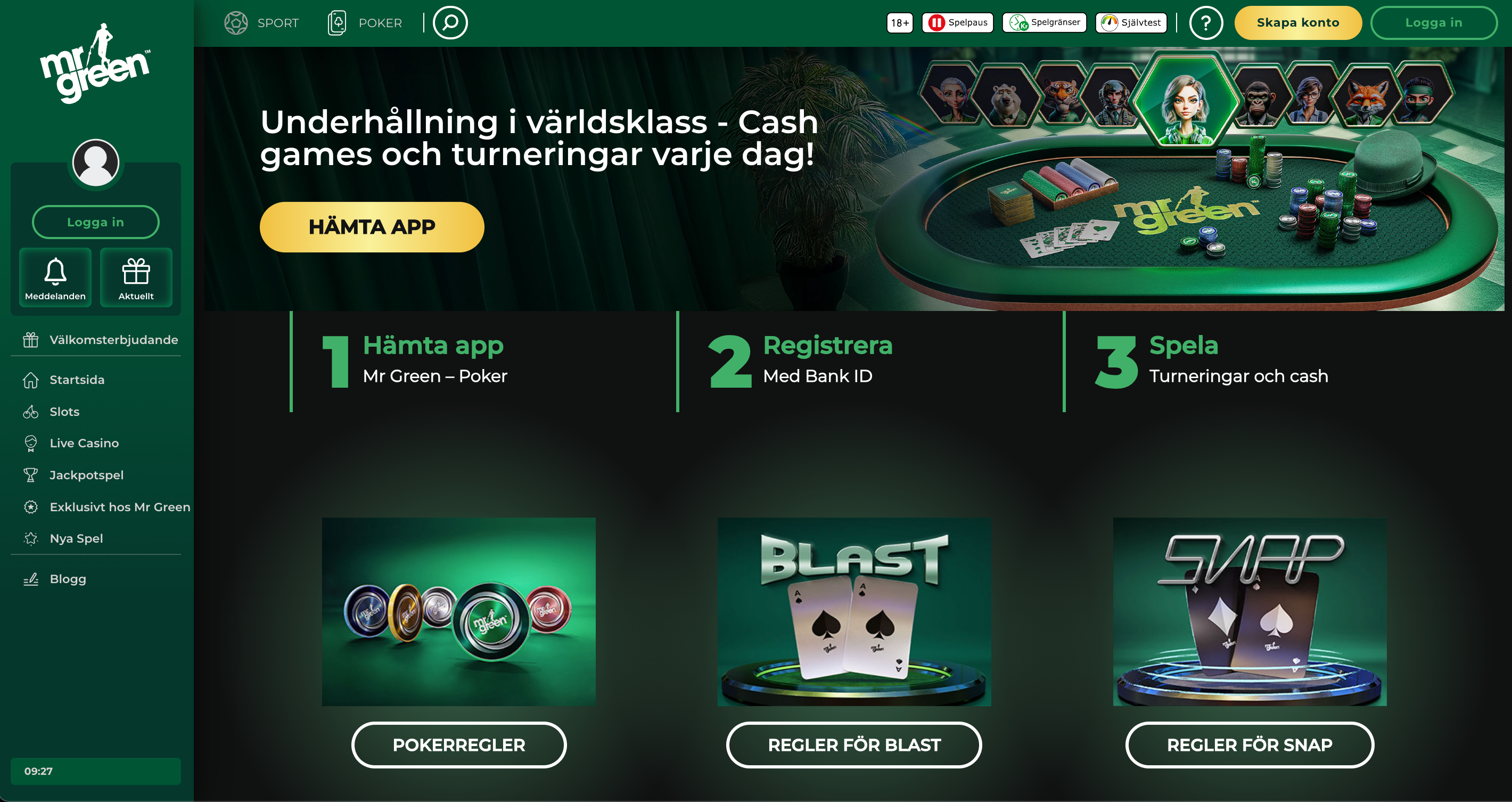 mr green online casino poker