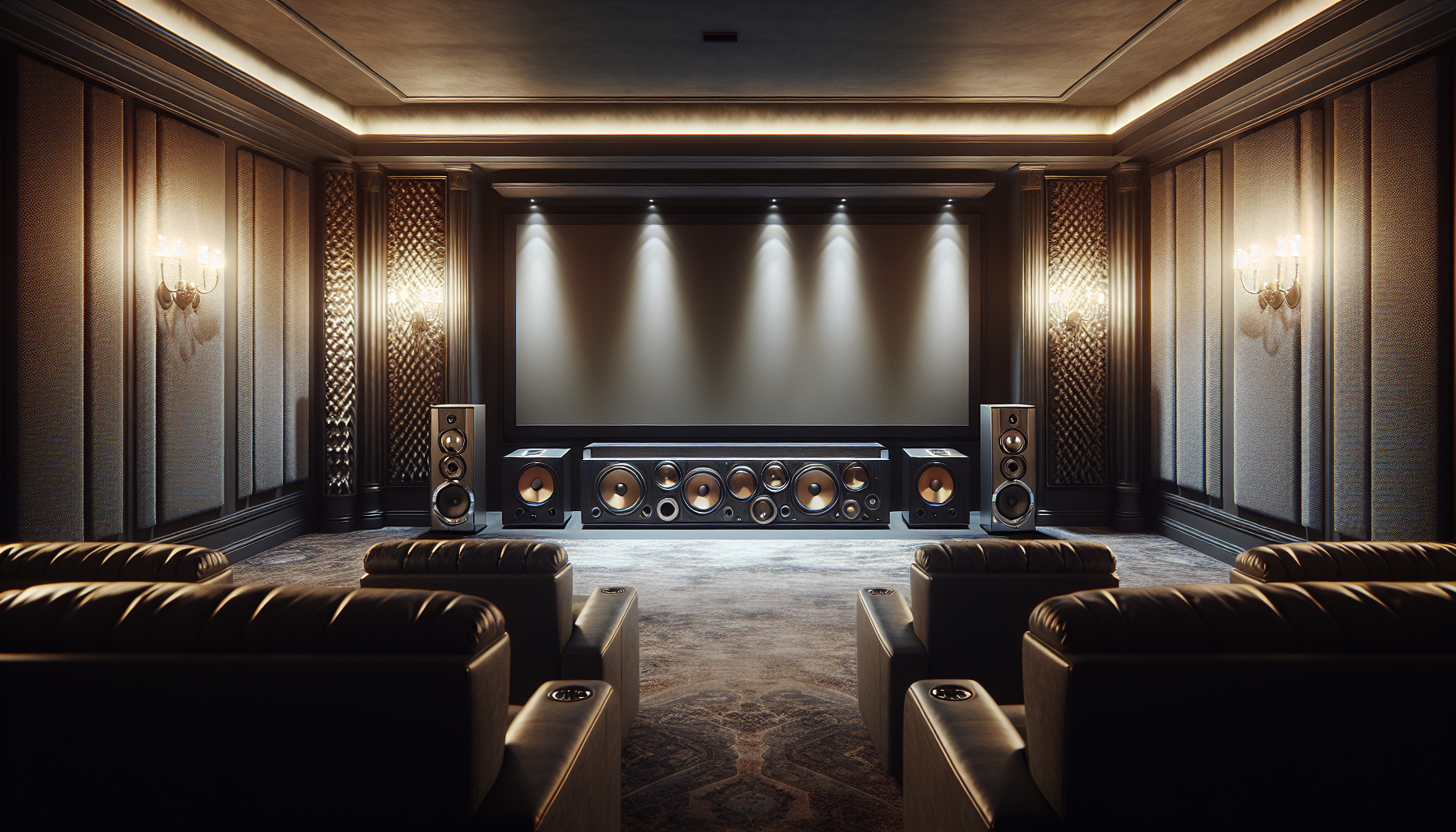 Home theater room with a carefully selected center channel speaker