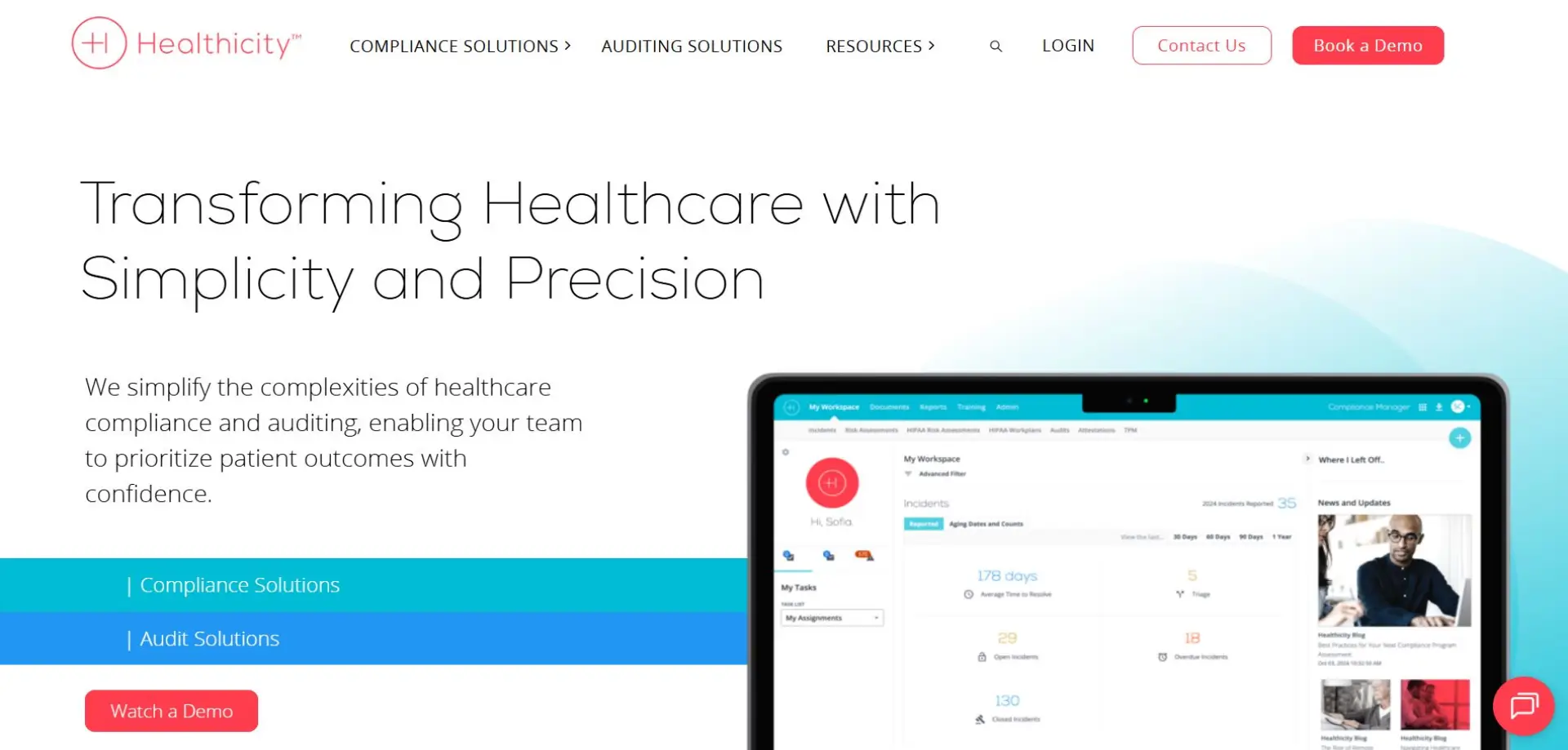 Homepage of Healthicity website