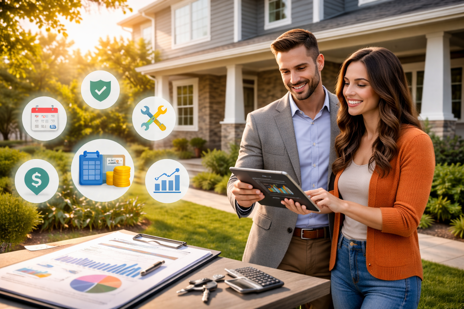 Property manager reviewing rental performance with tenants using a digital dashboard, showing how to collect rent, manage pet rent, ensure legal compliance, coordinate maintenance and repairs, and oversee multi family units efficiently.