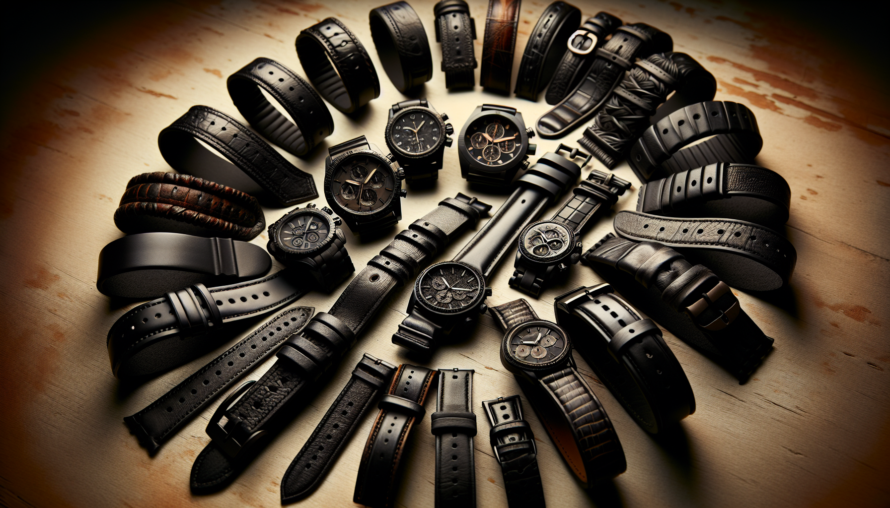 Variety of black leather watch bands