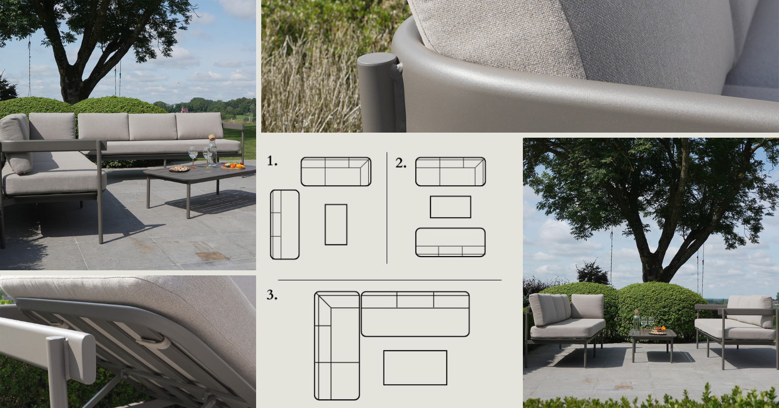 Salon de jardin bas en aluminium modulable taupe SAHARA WILSA GARDEN