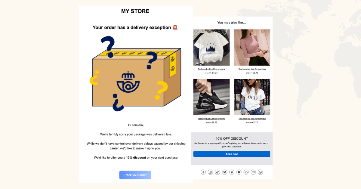 Example shipping notification with a custom email template