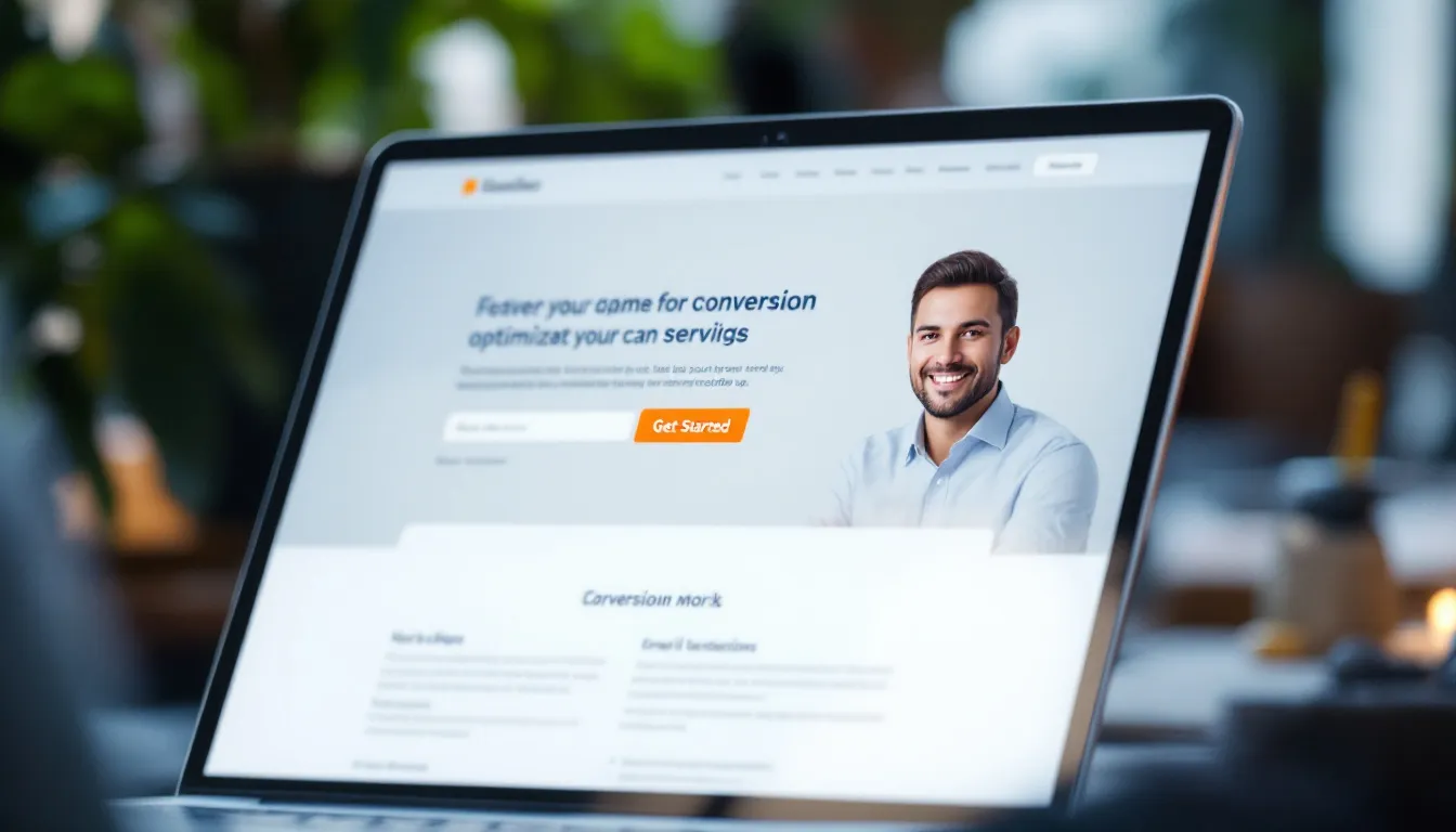 The image illustrates a digital marketing strategy focused on optimizing a PPC website for conversions, featuring elements like Google Ads, ad groups, and landing pages, emphasizing the importance of targeting specific demographics and using relevant keywords to enhance ad performance. It showcases various ad formats, including text ads and banner ads, to drive traffic and improve click-through rates on search engine results pages.