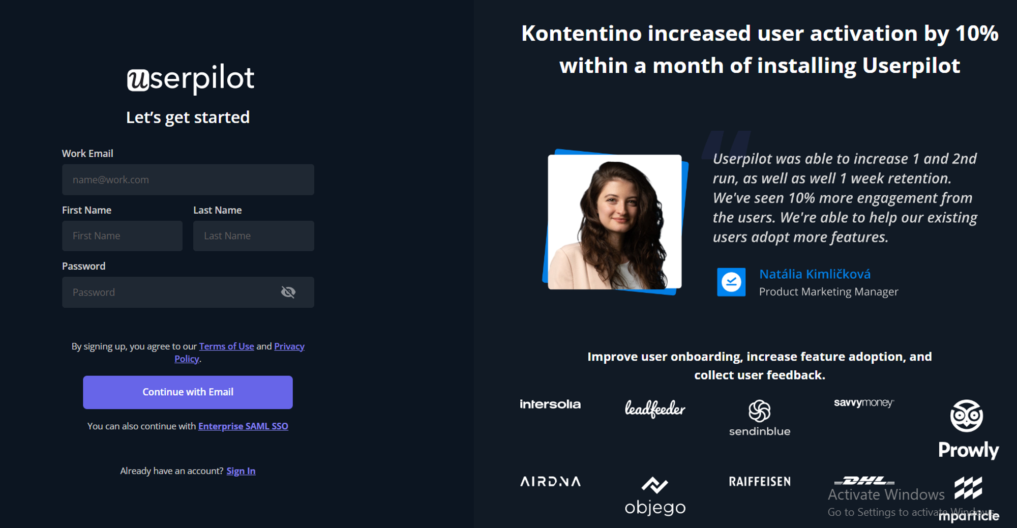An example of adding social proof to user sign up as part of product activation rate optimization
