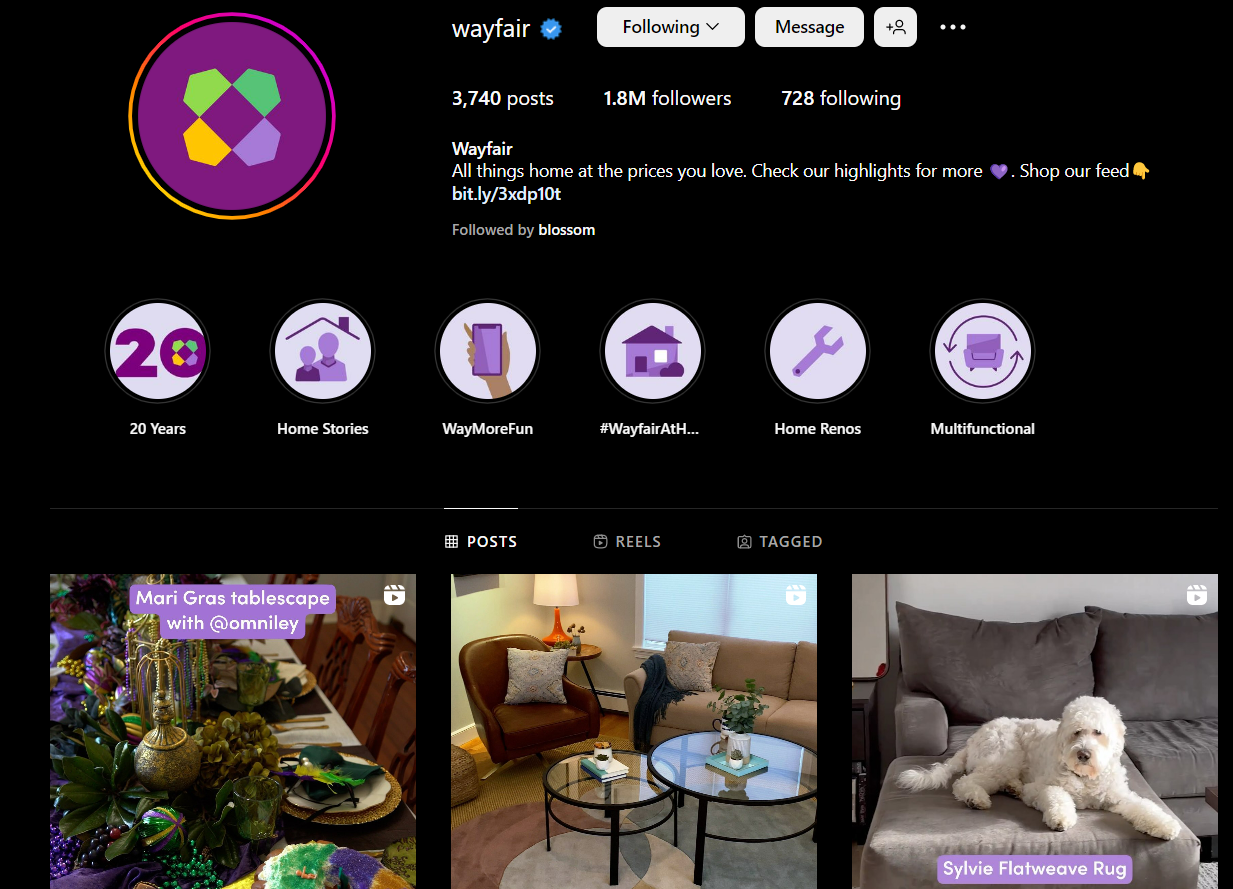 Wayfair social media strategy