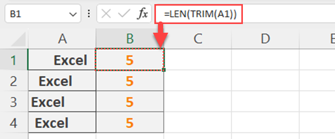 Counting characters in Excel by removing extra space characters