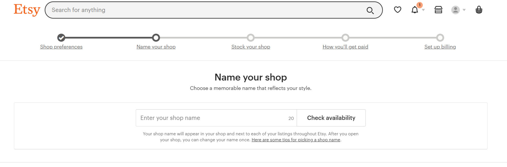 Create an Etsy shop name
