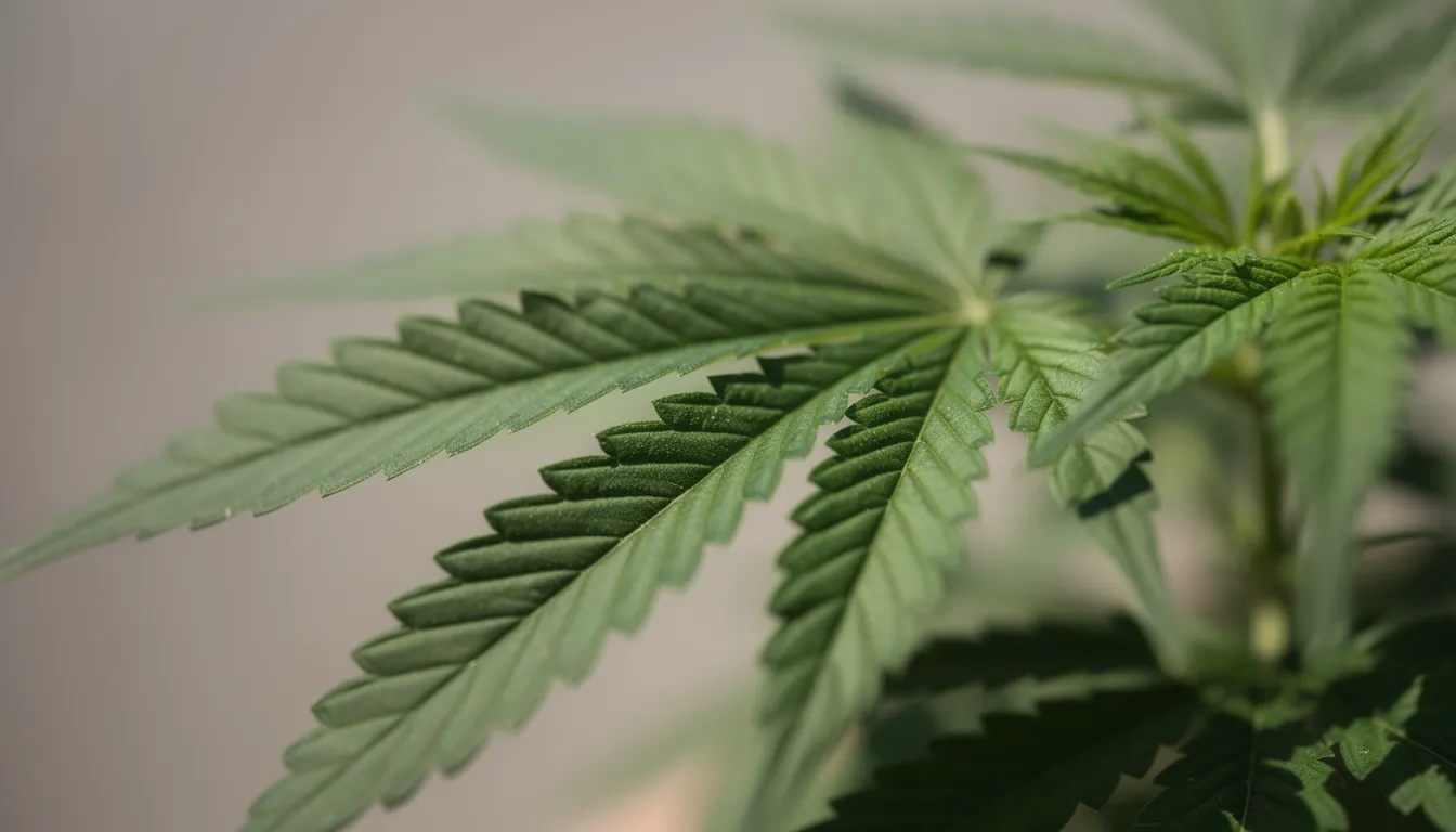 Die Nahaufnahme zeigt frische, grüne Hanfblätter auf einem neutralen Hintergrund, die die Struktur und die Eigenschaften der Pflanze hervorheben. Diese Blätter sind eine wichtige Quelle für Cannabinoide wie 10 oh hhc, die für ihre entspannenden Wirkungen und das Potenzial zur Linderung von Stress und Schmerzen bekannt sind.