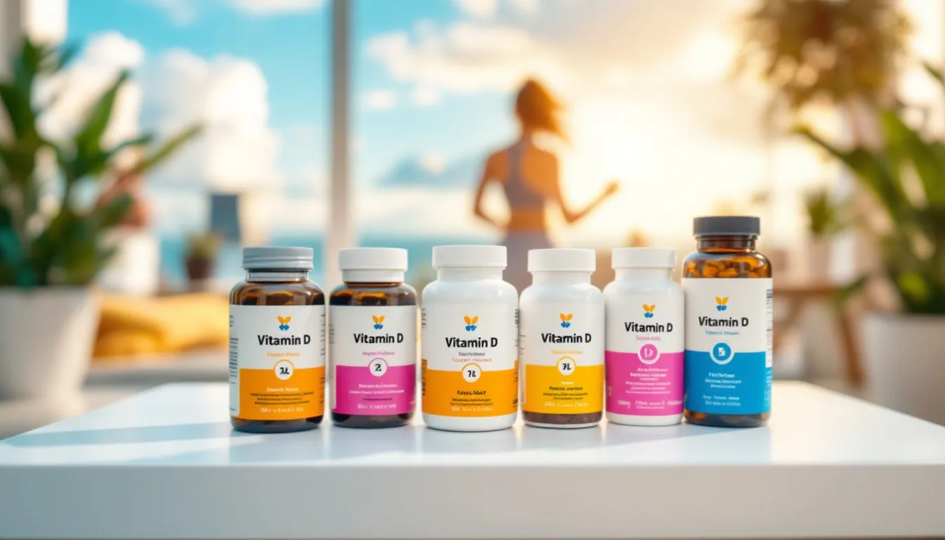 A variety of vitamin D supplements on display, showcasing options recommended by the NHS.