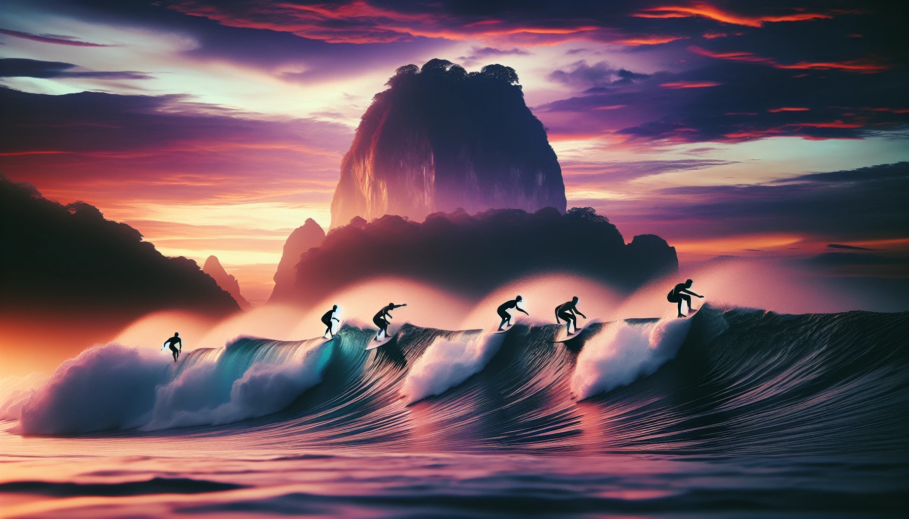 Surfers catching waves at Playa Negra, Costa Rica