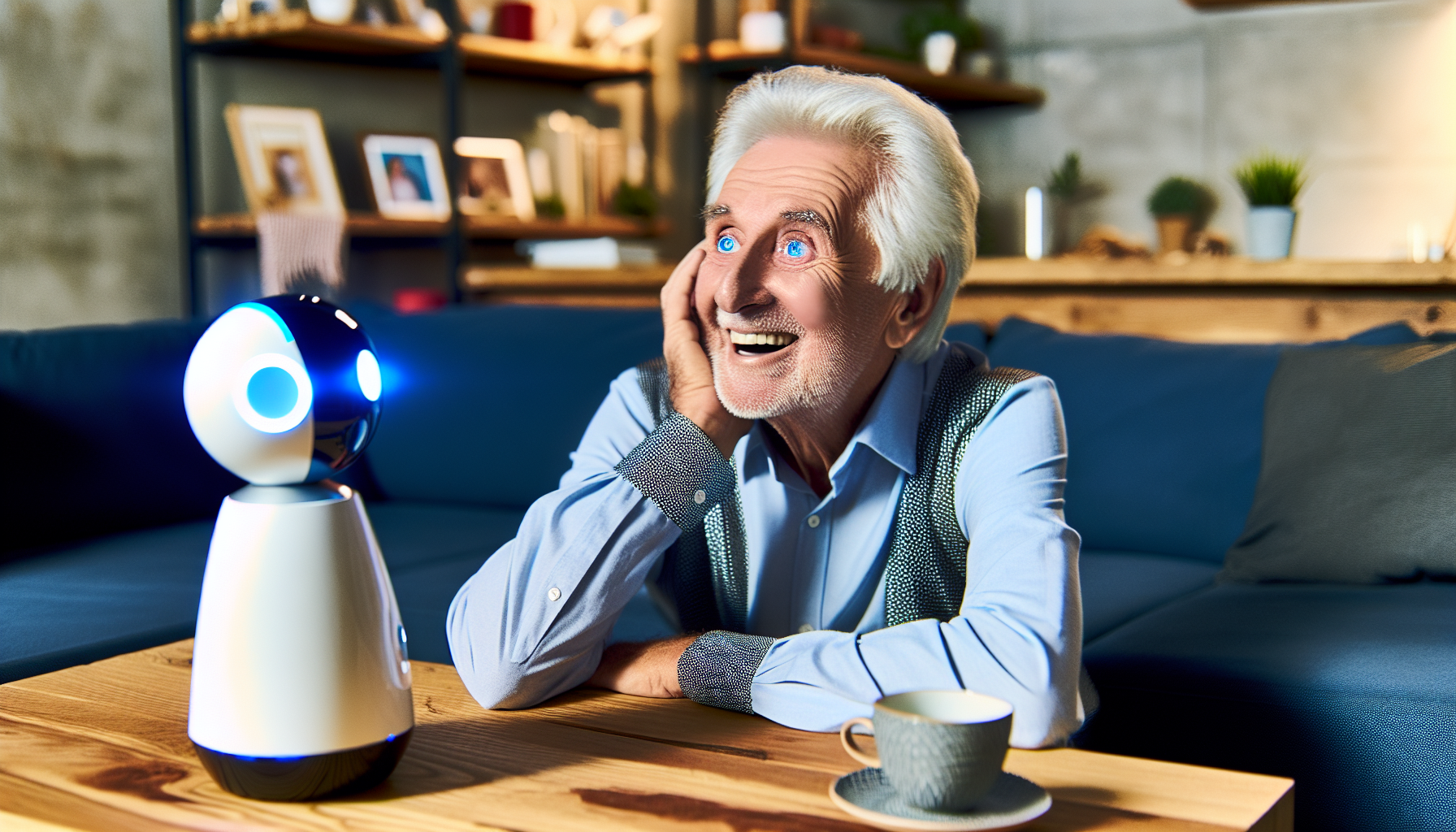 Elderly man enjoying personalized interaction with AI companion