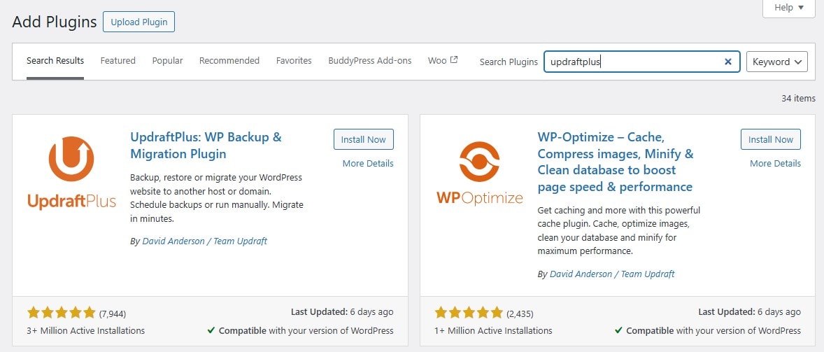 Installing UpdraftPlus