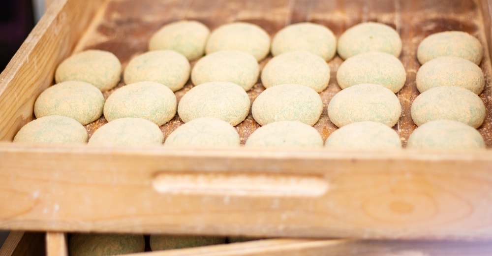 Fresh mochi rice cake shaped in small balls