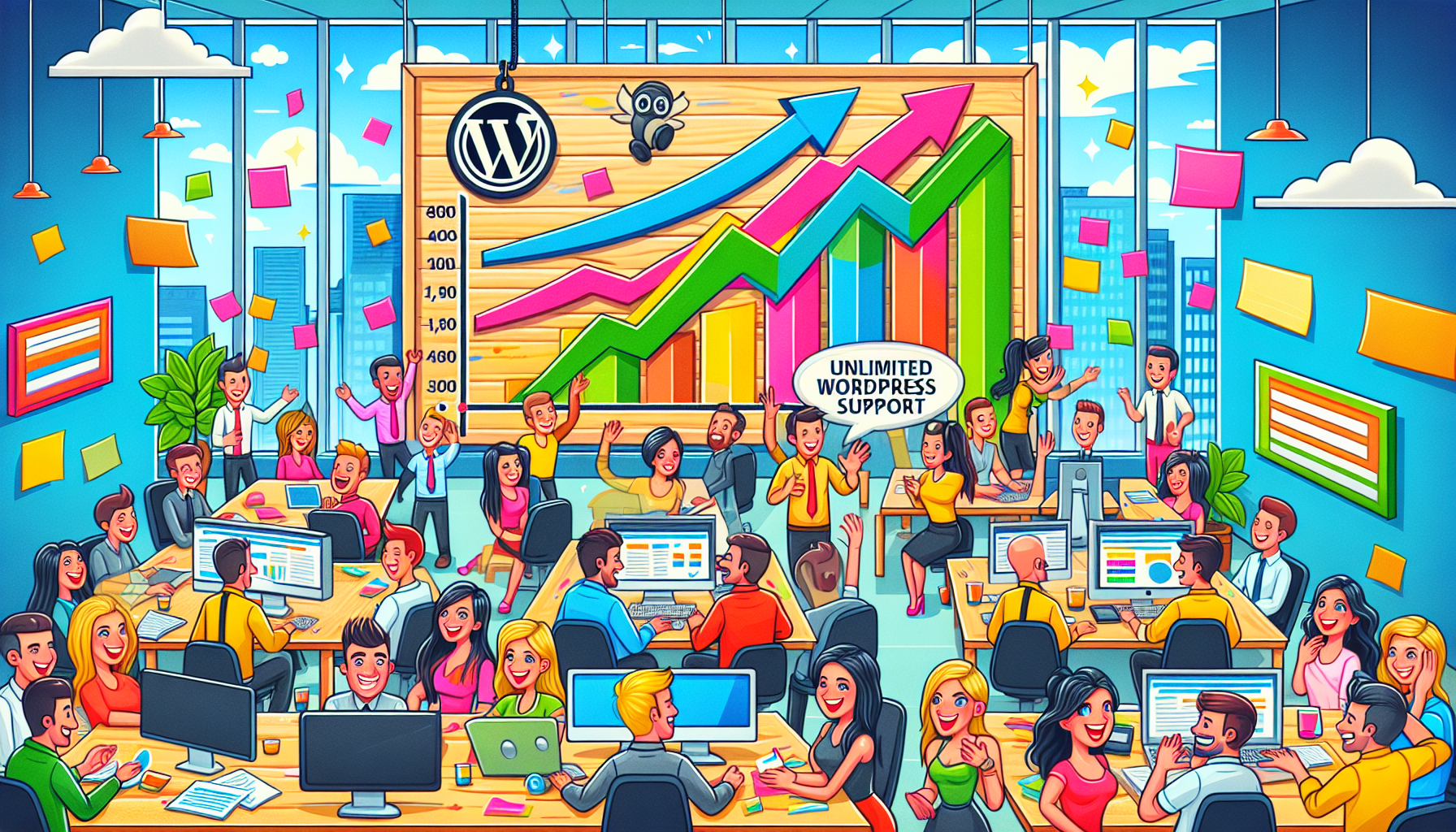 An illustration depicting the growing need for unlimited WordPress support services.