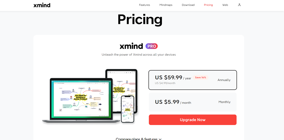 Xmind's pricing page.