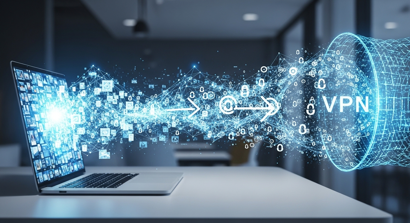 Digital transformation of readable data into encrypted code before leaving a user’s device in a VPN connection.