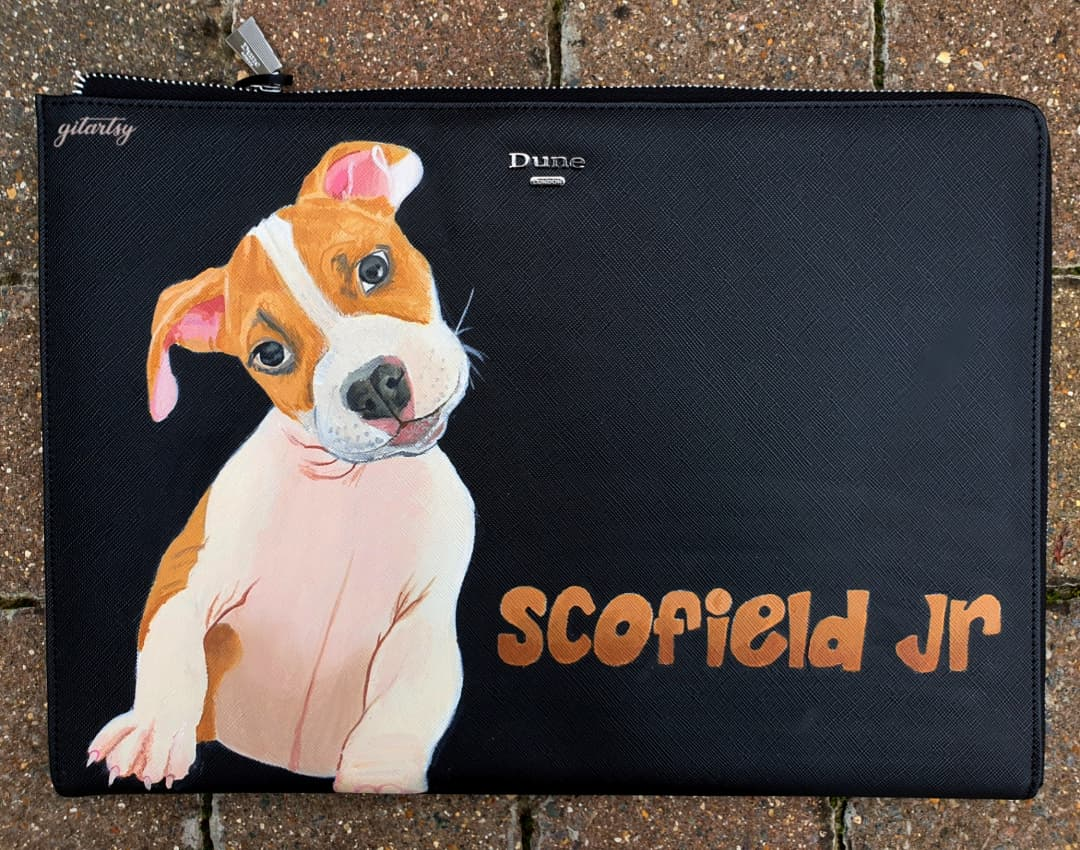 custom painted pouch with dog portrait - Scofield Jr