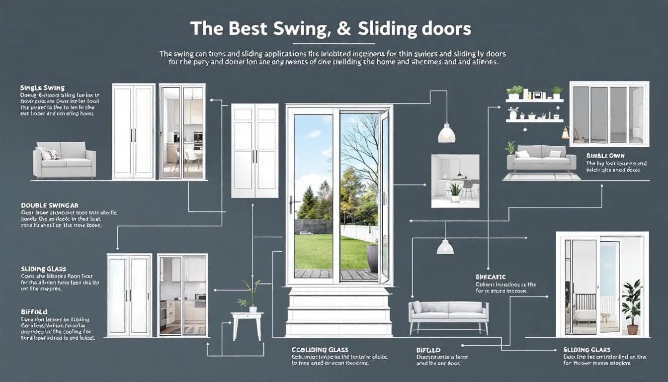 An infographic depicting the best applications for swing and sliding doors in various home settings.