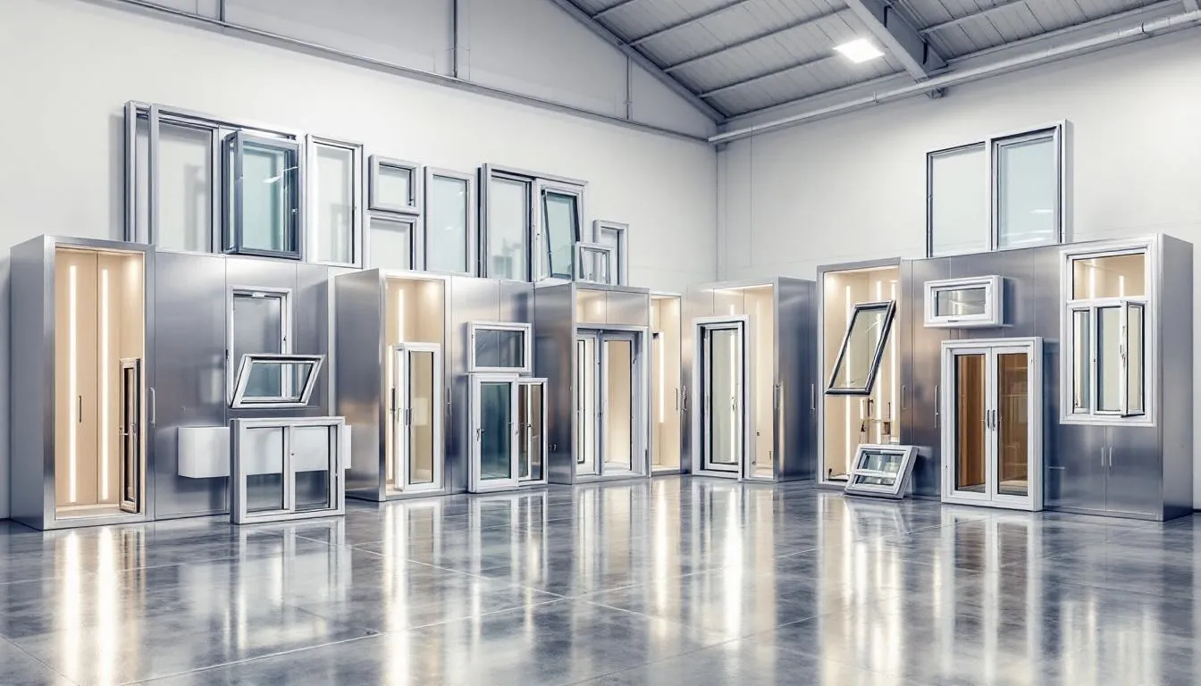 In het magazijn of de showroom zijn verschillende Aluplast kunststof kozijnen en deuren te zien, die uitstekende isolatie en een moderne uitstraling bieden. De producten zijn verkrijgbaar in diverse kleuren en afmetingen, met opties voor dubbel en triple glas, en zijn ontworpen voor maximale energie-efficiëntie en duurzaamheid.