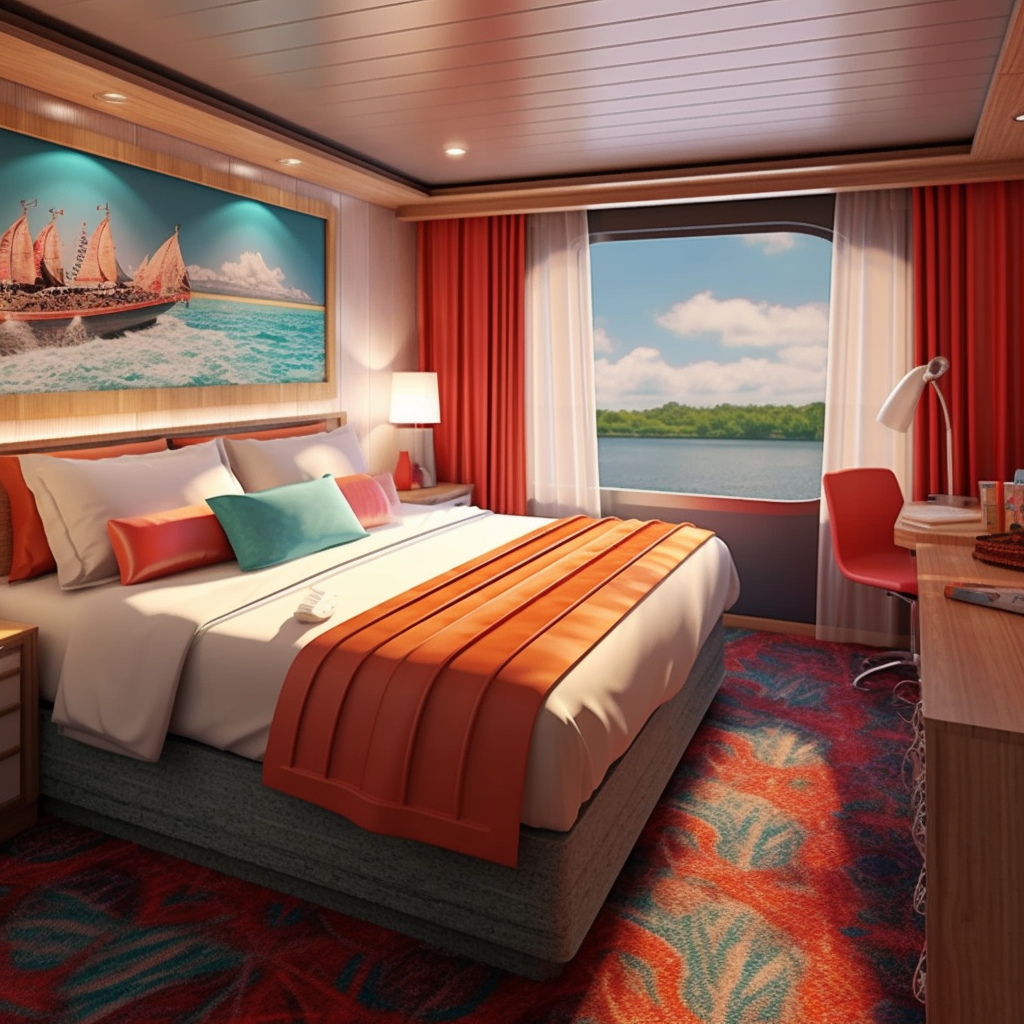 Cruise cabin with ocean view