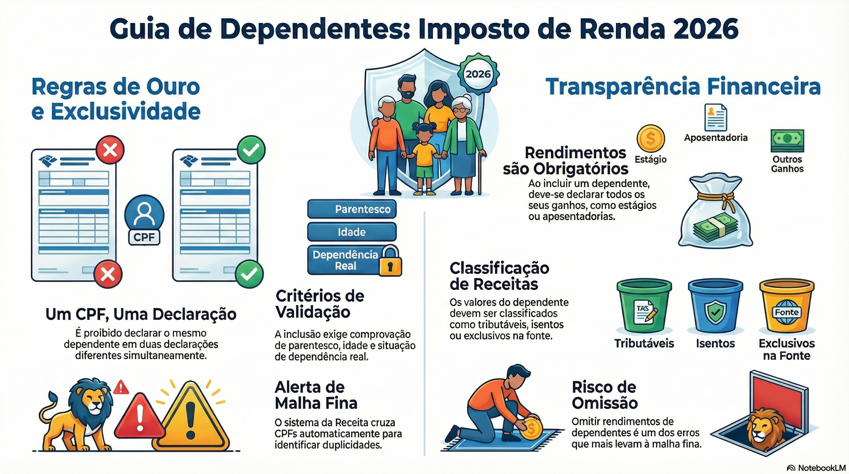 Quais s&atilde;o as regras da Receita Federal para incluir dependentes no Imposto de Renda 2026?