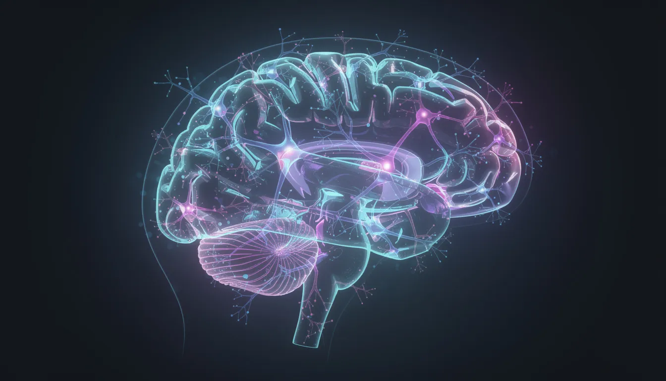 Die stilisierte Darstellung eines menschlichen Gehirns zeigt leuchtende Verbindungen und Neuronen, die die komplexe Interaktion der Cannabinoide, wie THC und CBD, im Nervensystem symbolisieren. Diese visuellen Elemente verdeutlichen die Wirkung von THC und seine Bedeutung für die Gesundheit sowie den Einfluss auf das menschliche Körper und die cannabinoid Rezeptoren.