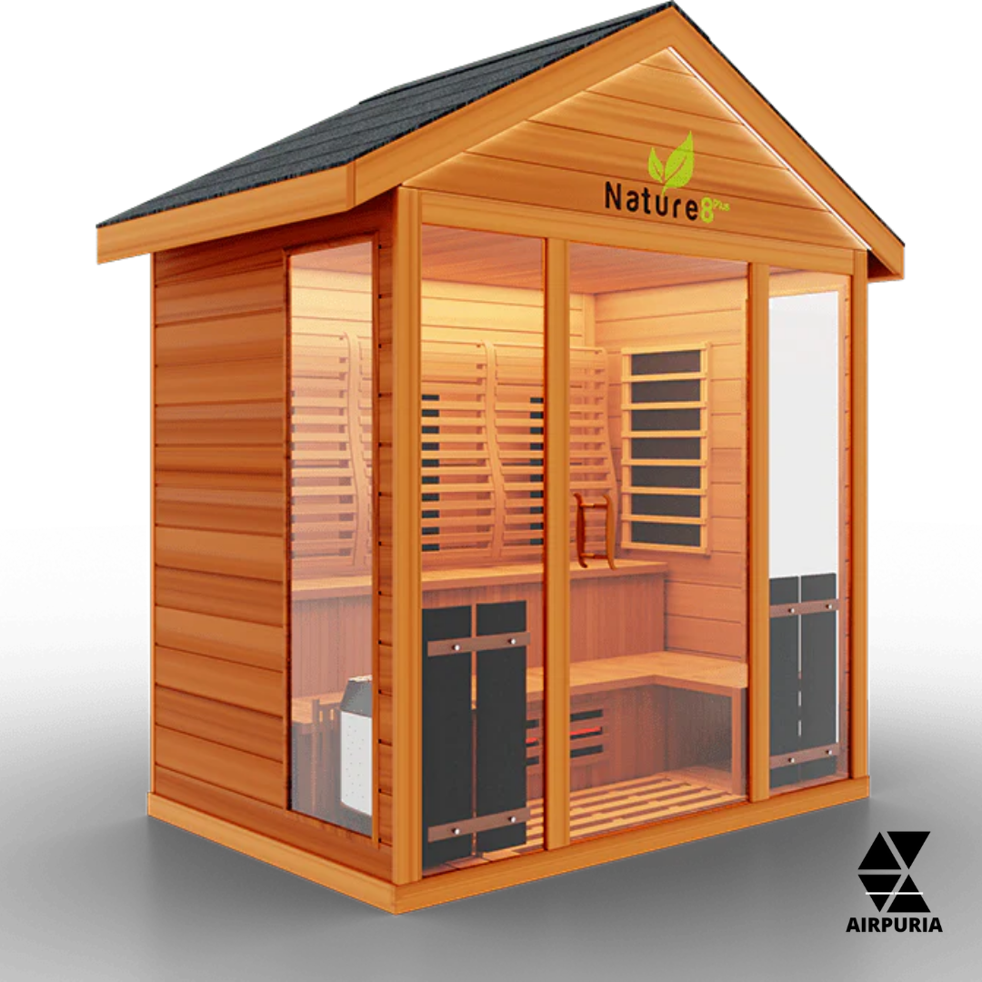 An image of the Nature 8 Plus Outdoor Sauna from Airpuria with free shipping.