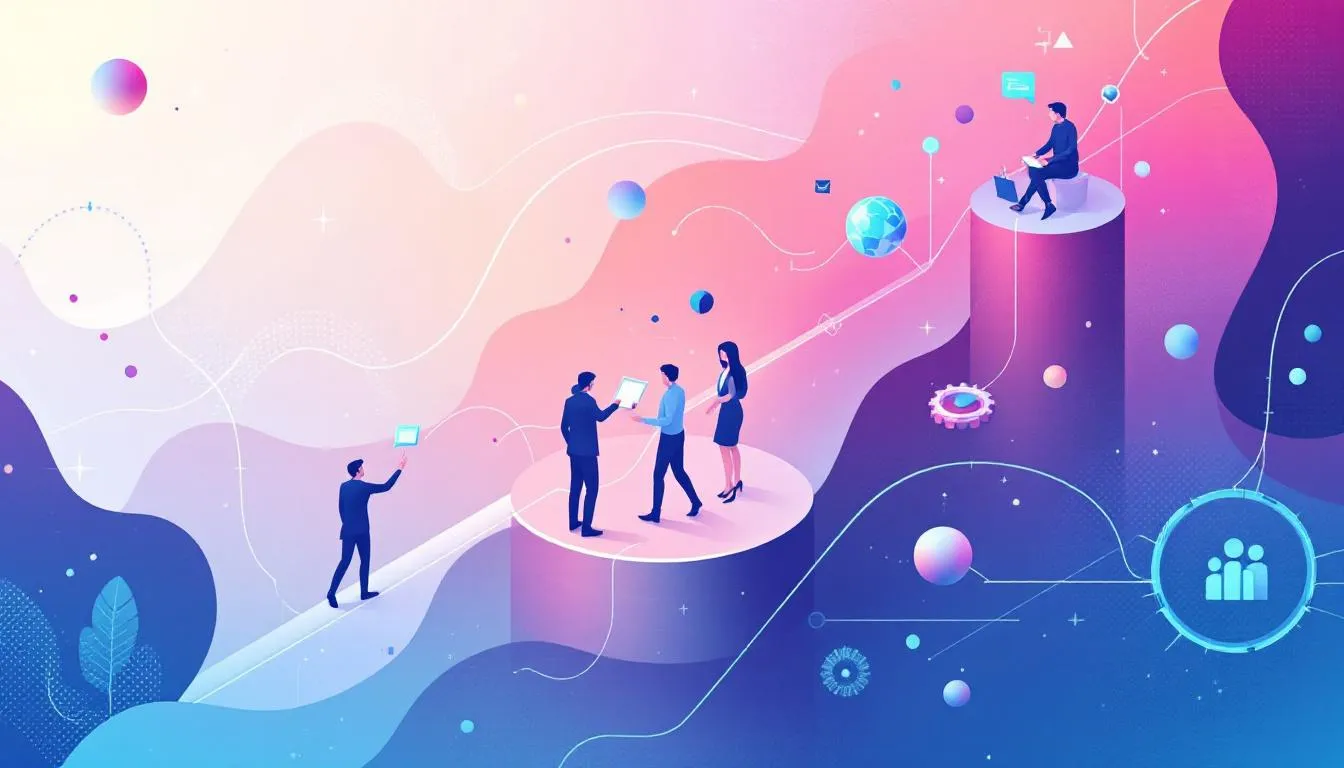 An illustration of effective strategies to reduce employee attrition risk, showcasing career development and positive workplace culture.