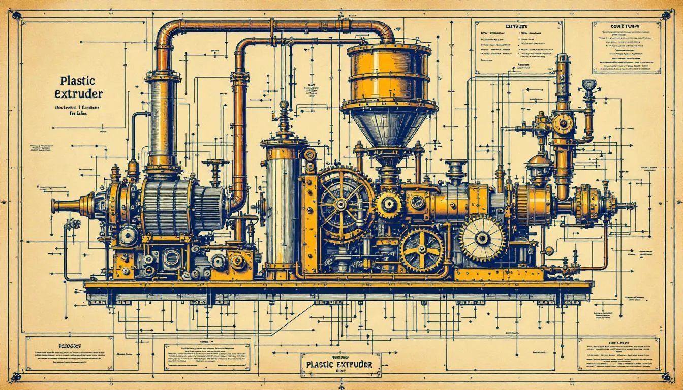 A plastic extruder machine for recycling in operation, showcasing the extrusion process.