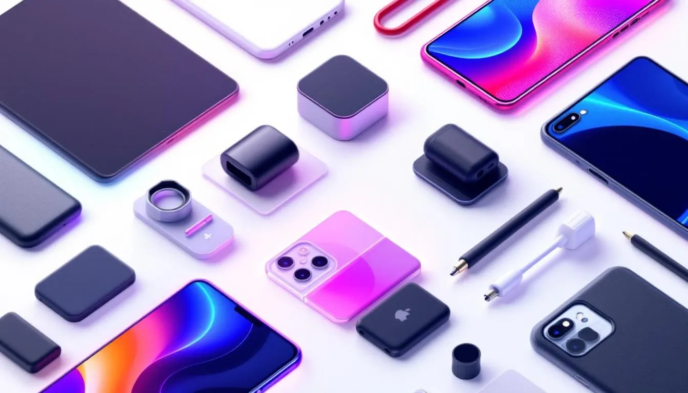 Image d'accessoires pour smartphone et tablette, illustrant la compatibilité.