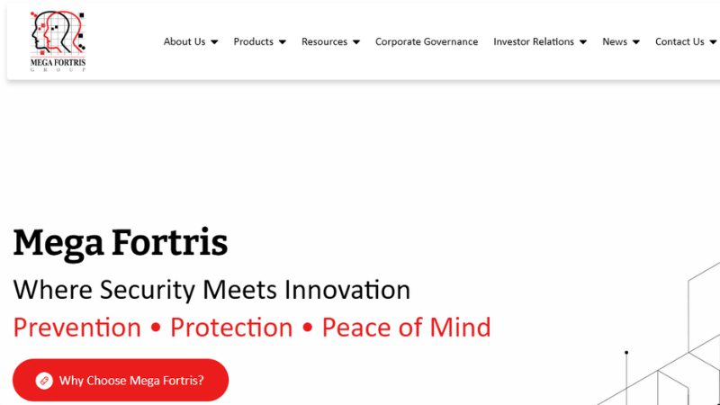 Mega Fortris website homepage in red