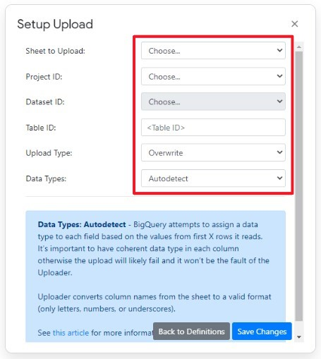 Google Sheets BigQuery Uploader for Sheets Add-on