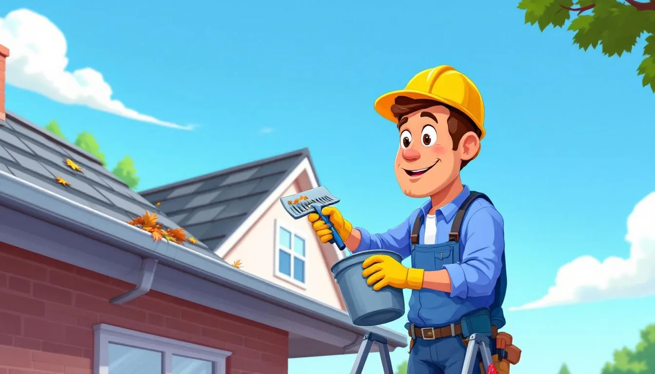 A step-by-step illustration of how to clean gutters.