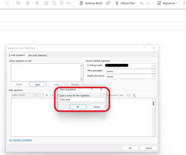 Type in Signature box in Microsoft Outlook