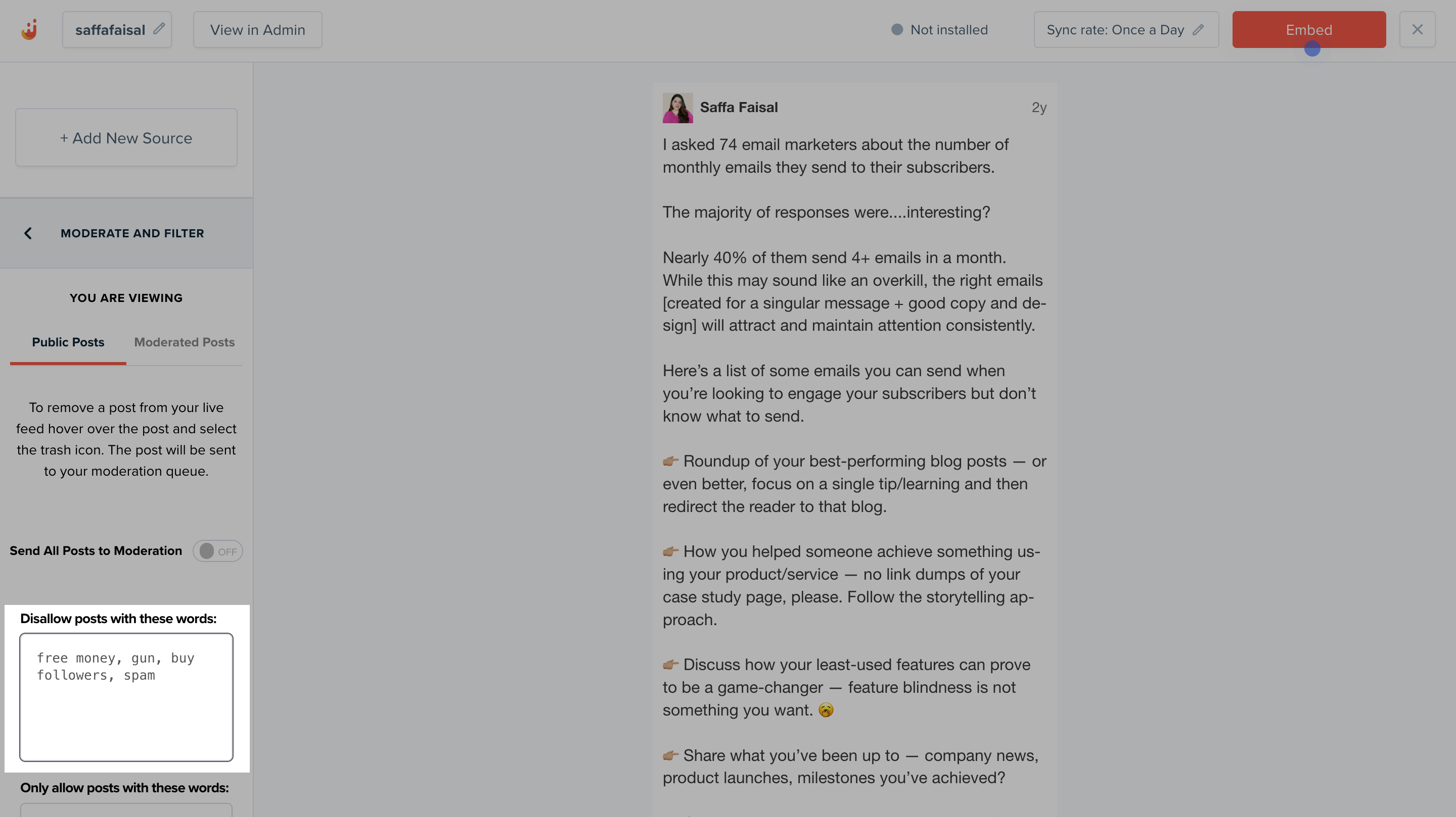 LinkedIn feed moderation in Juicer.io