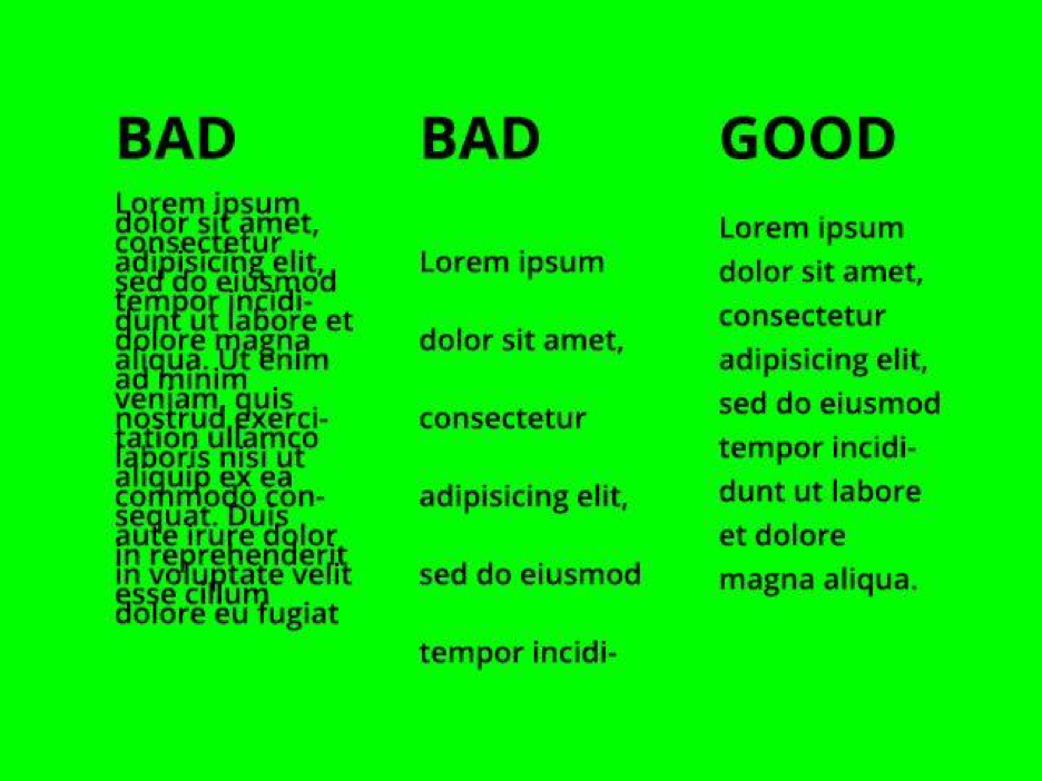 Visual demonstration of good typography compared to bad