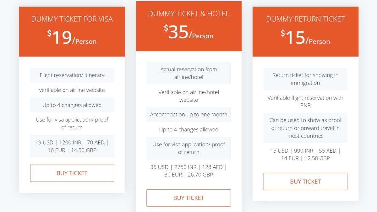 Workflow to buy dummy ticket online for visa application