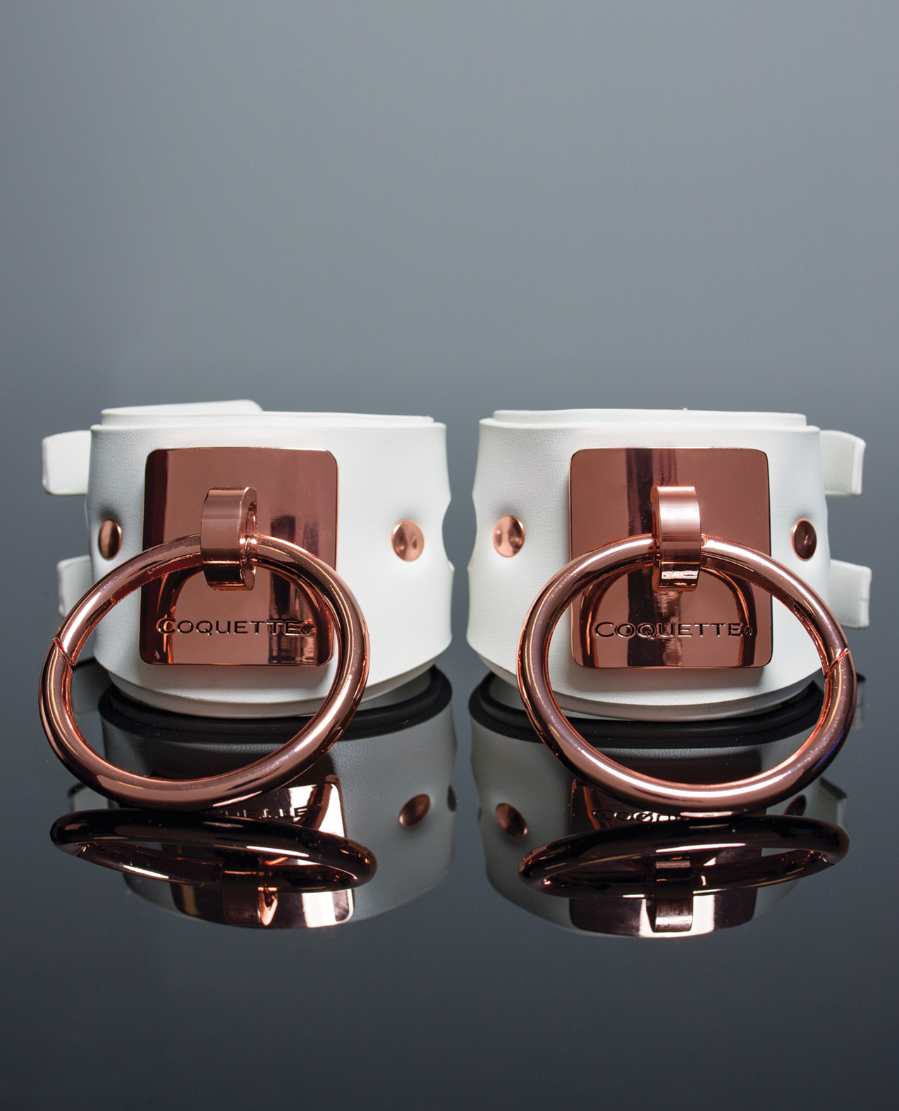 Pleasure Collection Adjustable Handcuffs – White/Rose Gold