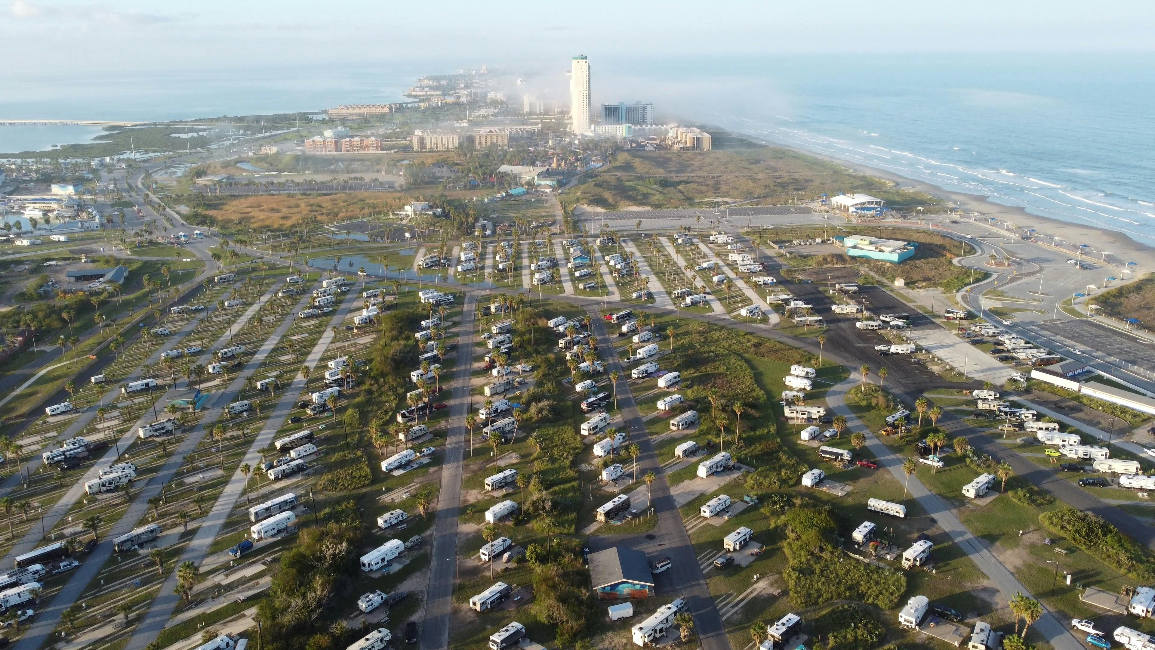 Aerial view of mobile home park.