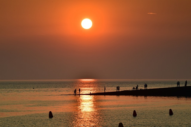 sunset, sea, coast