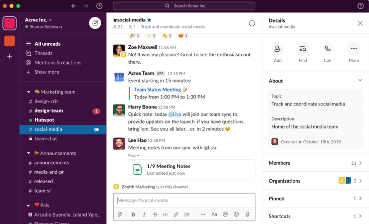 A screenshot of Slack, an essential Salesforce integration.