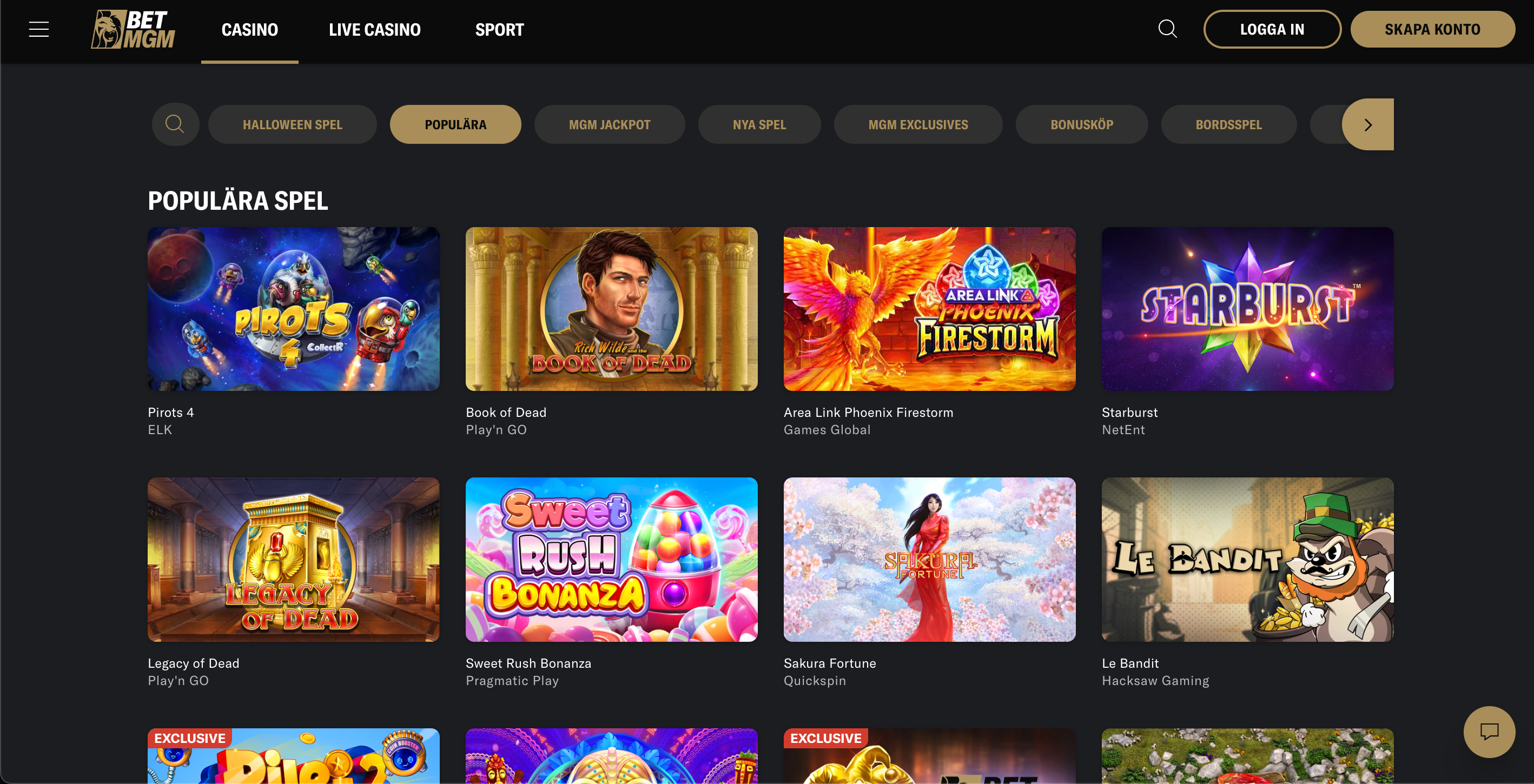 betmgm casino populära slots