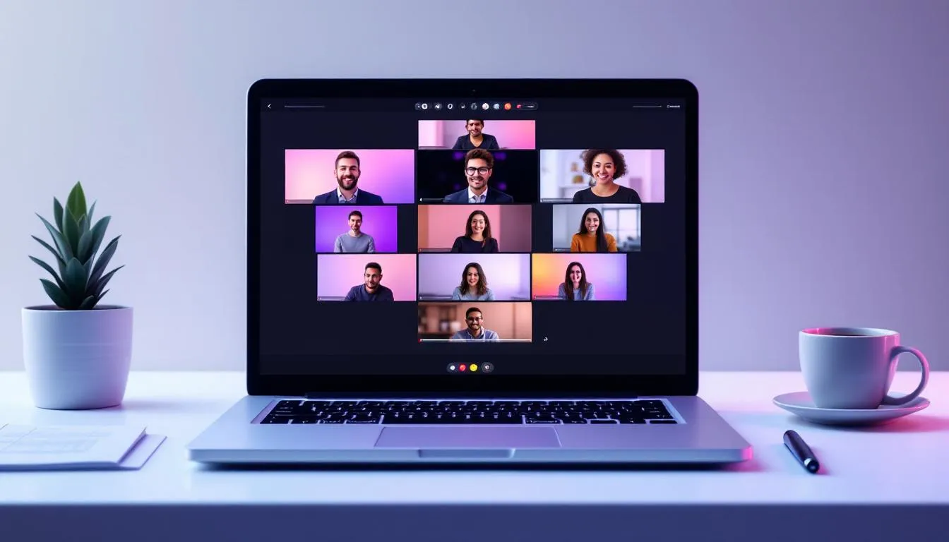 Wichtige Software für das Homeoffice, zeigt Videokonferenz auf einem Laptop.