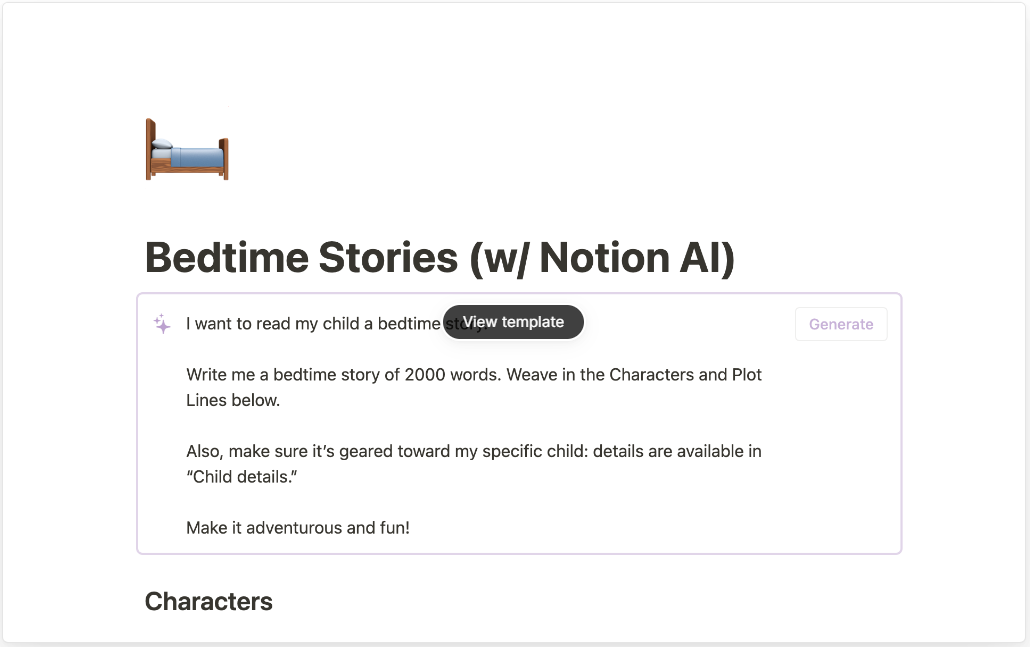 bedtime stories notion template