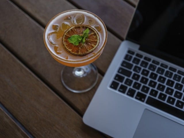 cocktail, laptop, work