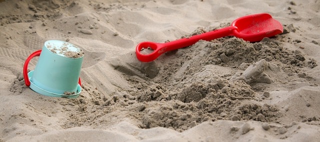 sandbox, sand, shovel